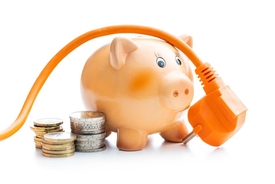 Sparschwein mit Stecker und Geld