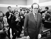 Friedrich Karl Flick, deutscher Industrieller, im März 1984 als Zeuge vor dem Untersuchungsausschuss des Deutschen Bundestages zur Flick-Spendenaffäre in Bonn.